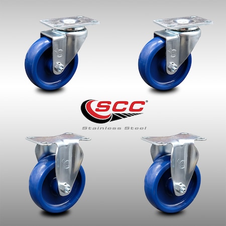 Service Caster 4 Inch SS Solid Polyurethane Swivel Top Plate Caster Set with 2 Rigid SCC SCC-SS20S414-SPUS-2-R-2